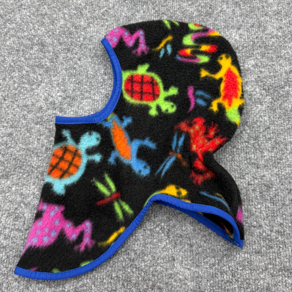 Kenyon Kidz Youth Medium Balaclava Fleece Hood Hat Black Multicolor Animal Print - Picture 2 of 3